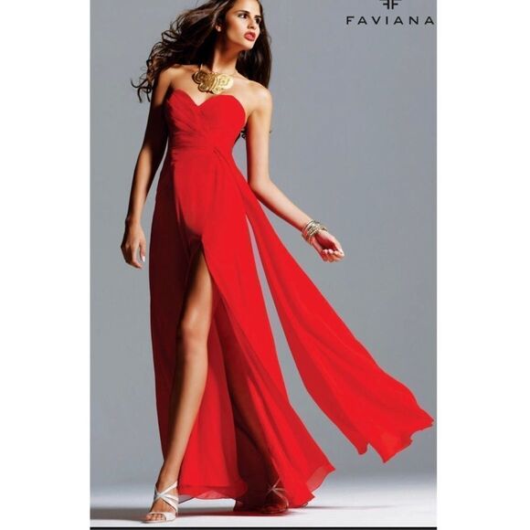 Faviana high front slit strapless black dress size 8 - Picture 2 of 10